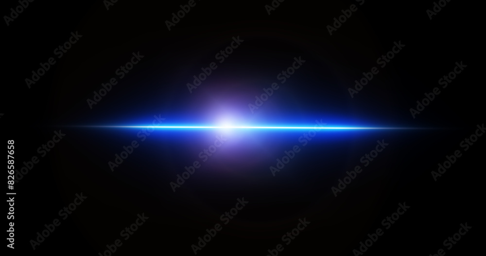 Obraz premium Light flare moving overlay asset in black. Long arm shining lens flare light leak realistic for a montage visual title beat animation. Creative spotlight sparkles abstract flash.