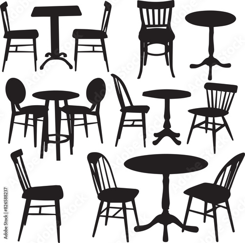 Black silhouette furniture set chair and Tables
