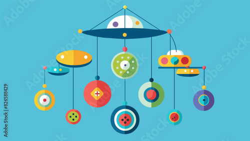 A whimsical mobile made from repurposed buttons showcasing the beauty and diversity of upcycling.. Vector illustration