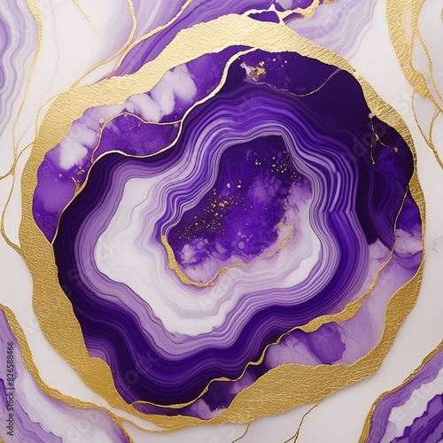 An abstract purple and gold illustration or a geode like texture on white background. photo