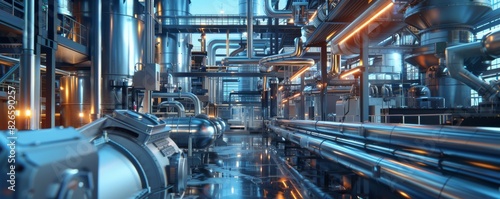 Illustrate a hydrogen fuel cell powering a large industrial plant, emitting zero emissions and showcasing the potential for sustainable energy solutions in manufacturing industries
