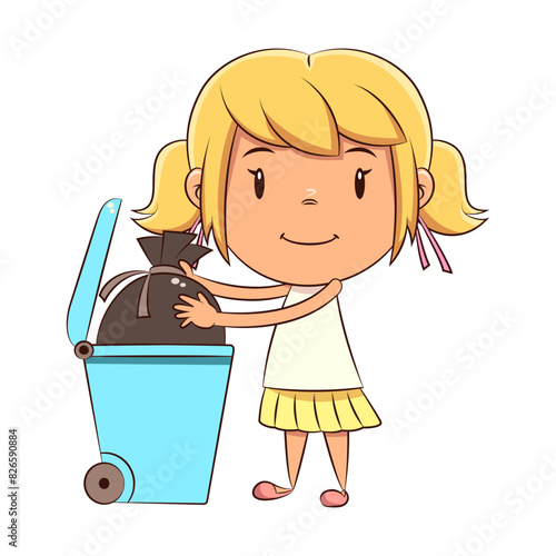 Child taking out trash, littering, garbage, bin