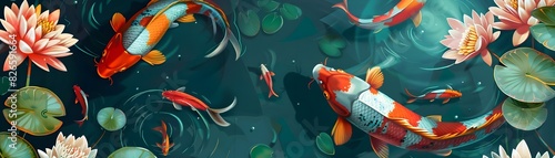 Vibrant Japanese Koi Pond w...