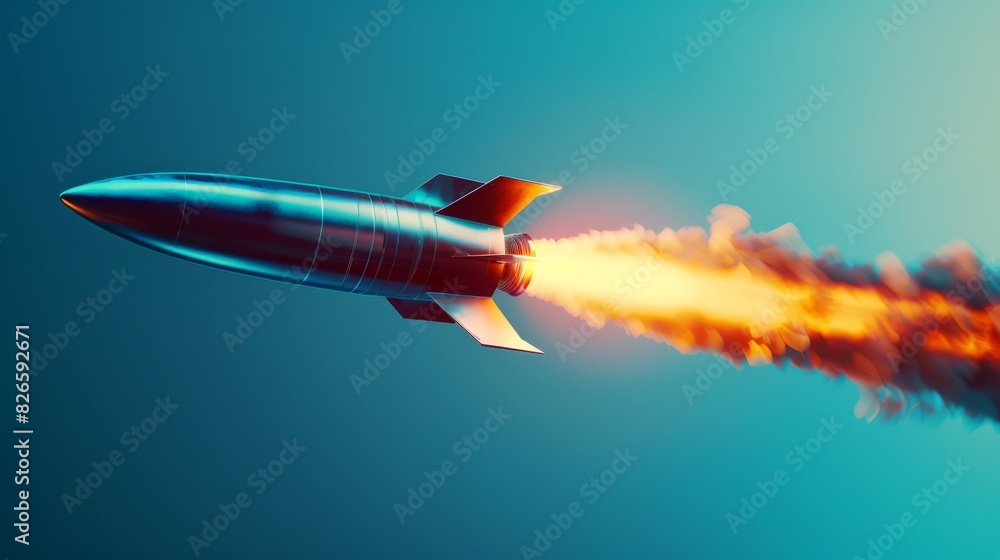 Rocket flies into space. 3D rendering. Rocket flies into space. 3D rendering.