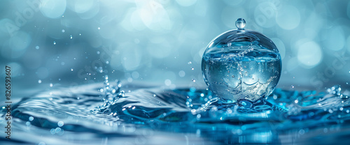 Wallpaper Mural Crystal Clear Water Drop Splashing on Blue Surface Creating Mesmerizing Patterns and Ripples Torontodigital.ca