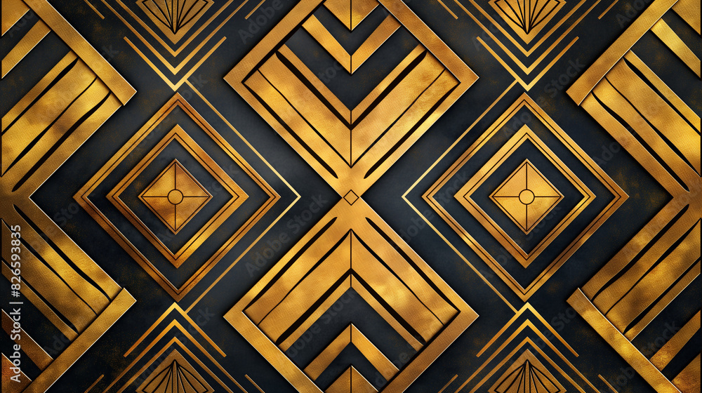 A gold and black design with squares and triangles A gold and black design with squares and triangles
