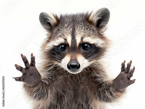 AI-Generated image of A raccoon is holding its paws up in the air