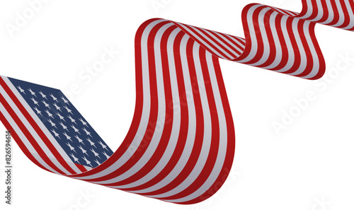 3d render waving American flag design for 4th of July, USA veterans day or similar. Vector illustration isolated on transparent background. photo