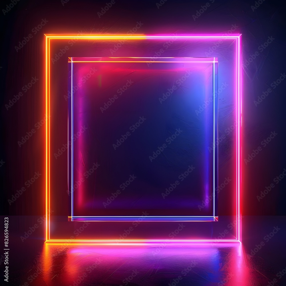 Luminous Neon Frame Against Captivating Black Backdrop for Modern Digital Art Display Luminous Neon Frame Against Captivating Black Backdrop for Modern Digital Art Display
