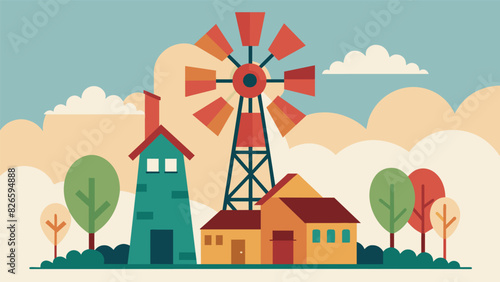 The sound of the creaking gears and spinning blades of the windmill can be heard throughout the village a reminder of the hardworking and industrious. Vector illustration