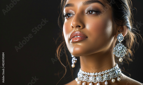 Closeup of Fashion Model with Flawless Skin and Glamour Makeup AI Generative Image