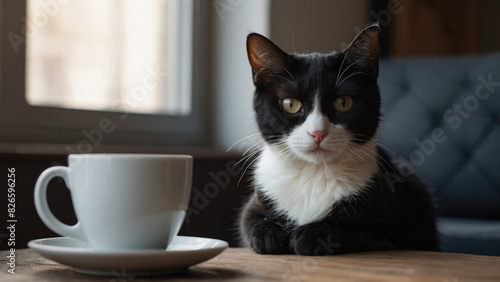 cat with cup of coffee