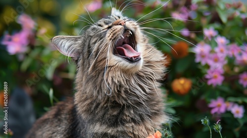 A cat with its mouth open yawning photo