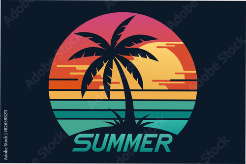 summer vibes with palm tree t-shirt design