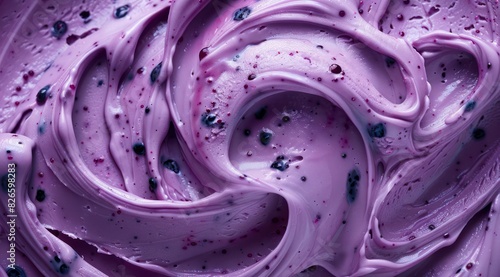 Surface of blueberry purple ice cream texture background, top view.