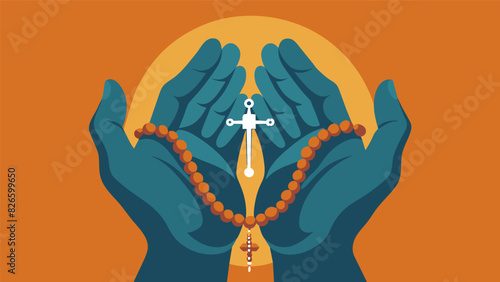 The rosary rests gently in the palms of the wrinkled hands a reminder of the comfort and solace it has brought throughout the years.. Vector illustration