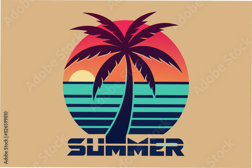 summer vibes with palm tree t-shirt design vector illustration