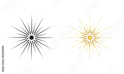 Gold and black retro sunburst clip art set, vector sunray illustration, decorative element collection. EPS 10/AI