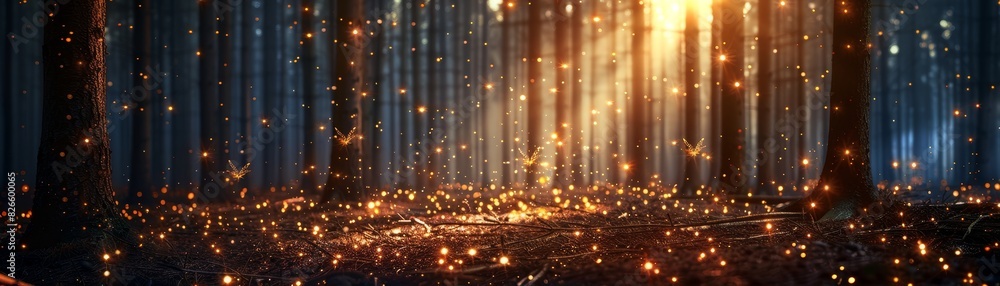 Fireflies illuminate the summer night with a magical glowing effect, embodying abstract beauty and wonder Fireflies illuminate the summer night with a magical glowing effect, embodying abstract beauty and wonder