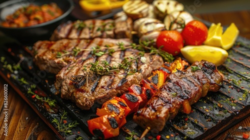 Grilled assortment of meat and vegetables