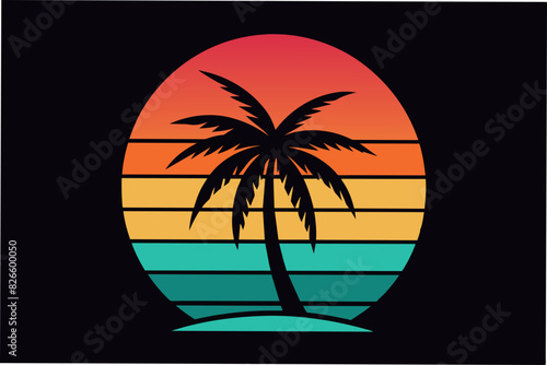 summer vibes with palm tree t-shirt design vector illustration