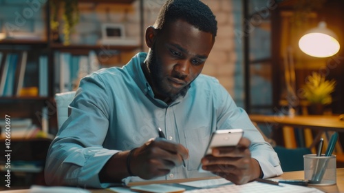 A Man Organizing Work via Smartphone