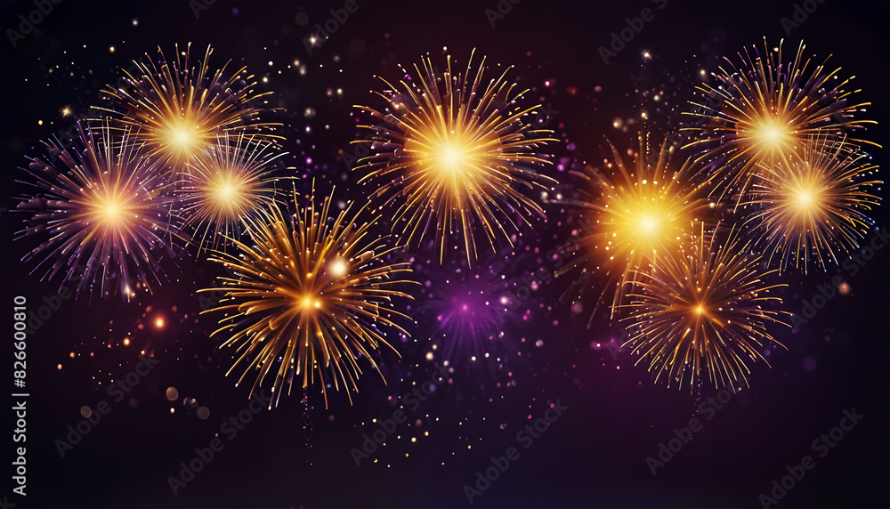 Celebration blurred background with golden and purple fireworks. Generative Ai Celebration blurred background with golden and purple fireworks. Generative Ai