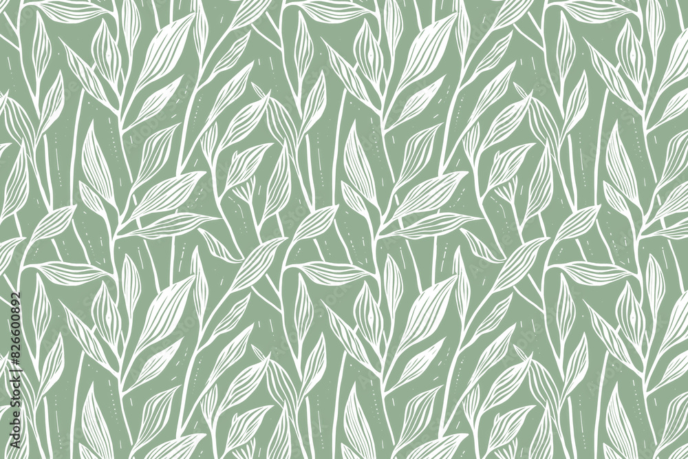 Naklejka premium Toile pattern tapestry. Linocut print. Monochrome botanical pattern background. Created with Generative AI technology.