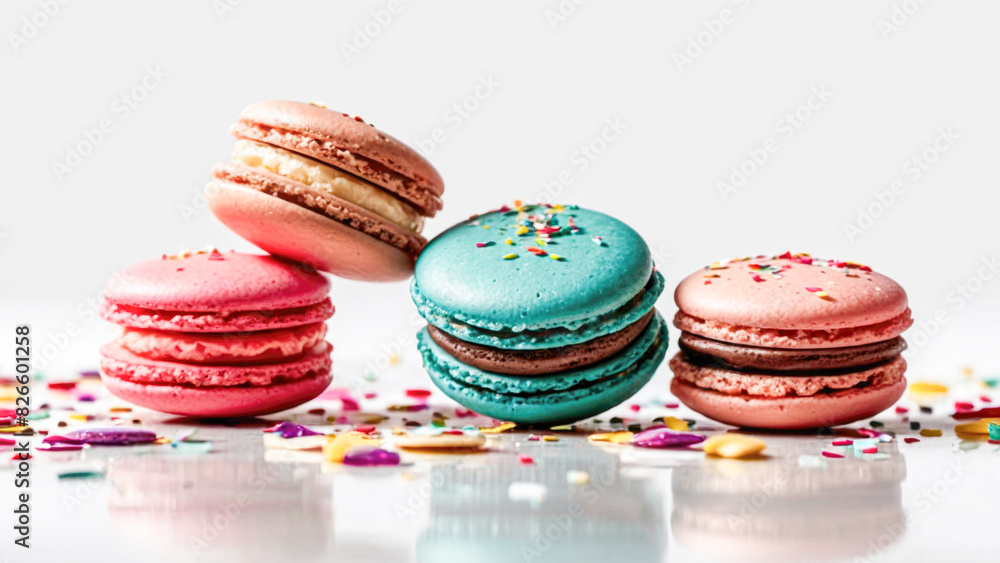 Fototapeta premium Visual feast featuring a multitude colorful macarons, evoking the essence of French pastry delights.