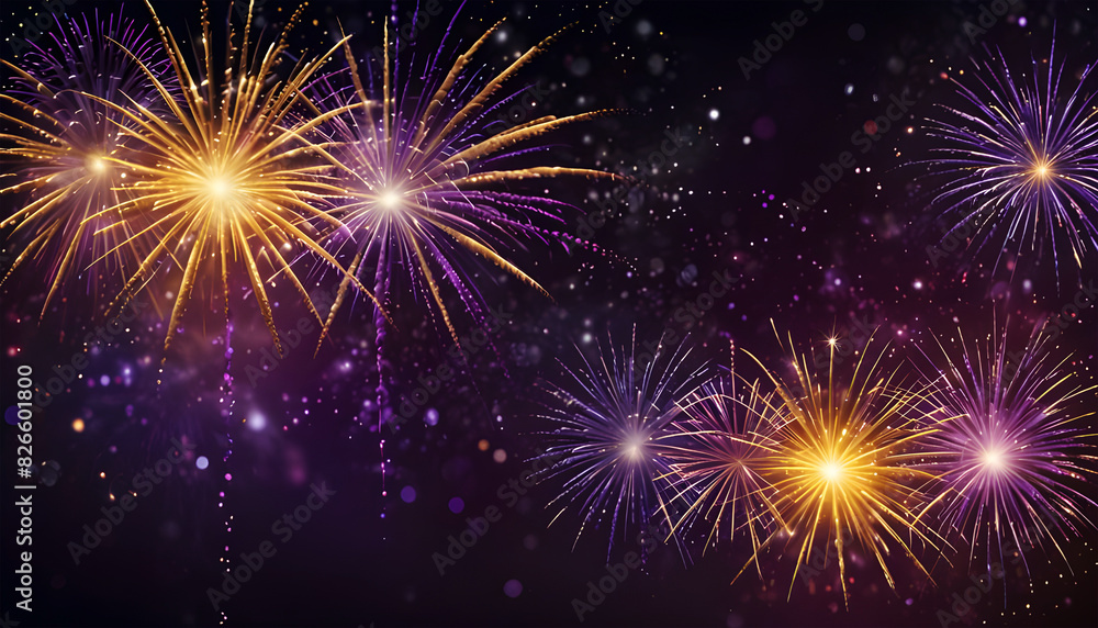 Celebration blurred background with golden and purple fireworks. Generative Ai Celebration blurred background with golden and purple fireworks. Generative Ai