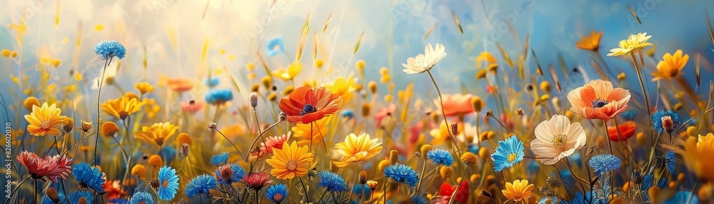 Vivid summer flowers bloom in an abstract meadow, painting nature with bright colors of joy and beauty Vivid summer flowers bloom in an abstract meadow, painting nature with bright colors of joy and beauty