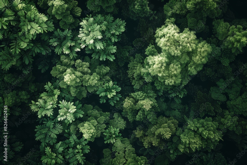 The photo shows a lush green forest canopy. The photo shows a lush green forest canopy.