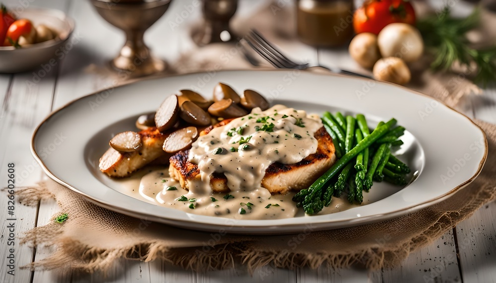 Chicken steak with mustard mushroom cream sauce
