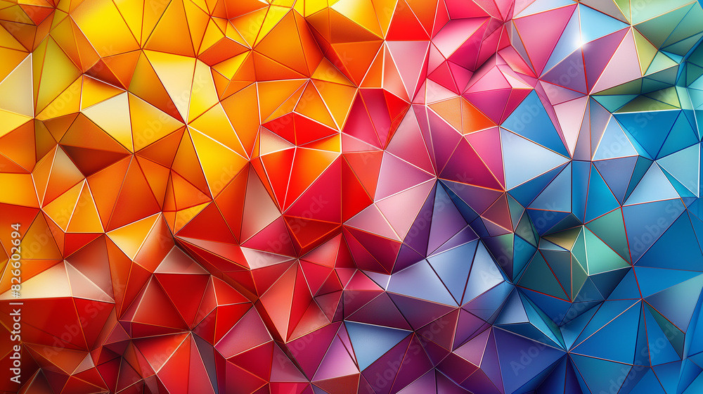 A colorful abstract design with a lot of triangles and squares