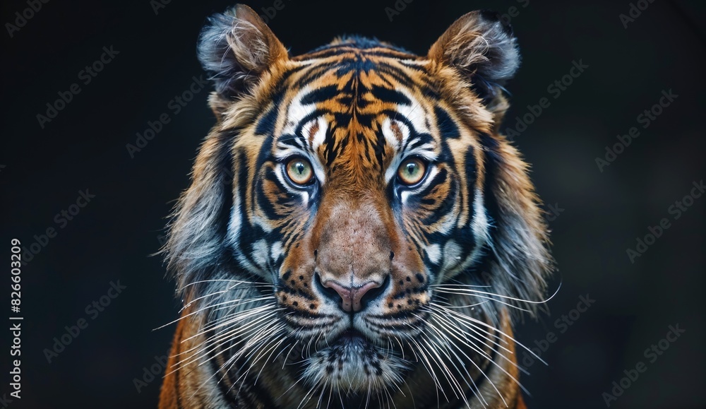 Majestic Sumatran Tiger - Portrait of an Endangered Species with Fierce Gaze Majestic Sumatran Tiger - Portrait of an Endangered Species with Fierce Gaze