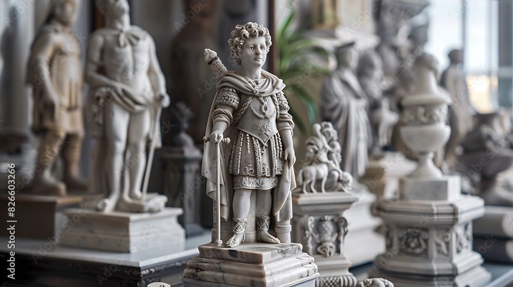 Gleaming marble statues adorned with intricate carvings, standing as timeless tributes to craftsmanship and beauty.