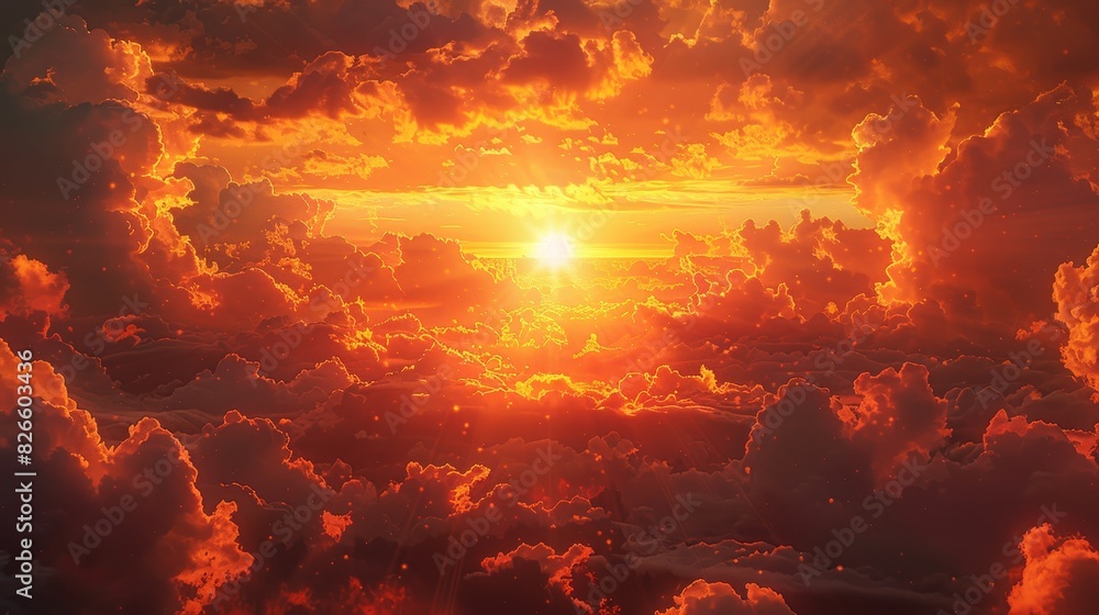 Illustrate the drama of a sunset through a cloudy sky Illustrate the drama of a sunset through a cloudy sky