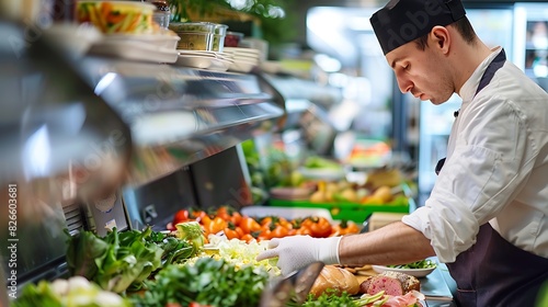 job, professional, chef, cook, cookery, kitchen, eatery, epicure, food, hotel, preparation, profession, uniform, catering, male, person, salad, vegetable, man, young, cutting, meal, dinner, fresh, com