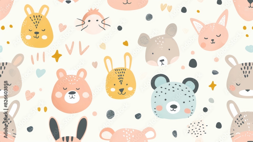 Cute baby animals pattern with pastel colors