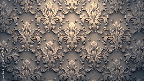 Elegant damask pattern with intricate details on a grey background