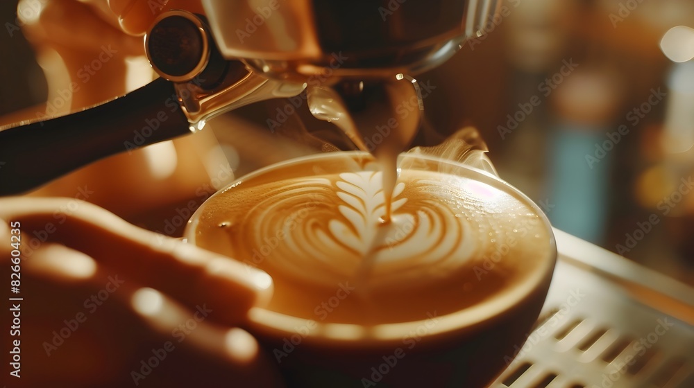 Artful Barista Crafts Meticulously Layered and Textured Specialty Coffee Drink on Wooden Tabletop Artful Barista Crafts Meticulously Layered and Textured Specialty Coffee Drink on Wooden Tabletop