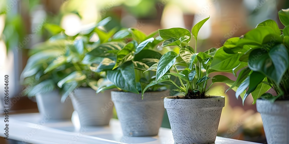 Money plant pots in perfect alignment on clean white shelf display. Concept Home decor, Interior design, Greenery, Plant arrangement, Minimalist aesthetic Money plant pots in perfect alignment on clean white shelf display. Concept Home decor, Interior design, Greenery, Plant arrangement, Minimalist aesthetic