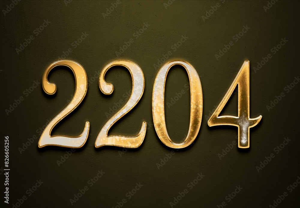 Old gold effect of 2204 number with 3D glossy style Mockup. Old gold effect of 2204 number with 3D glossy style Mockup.
