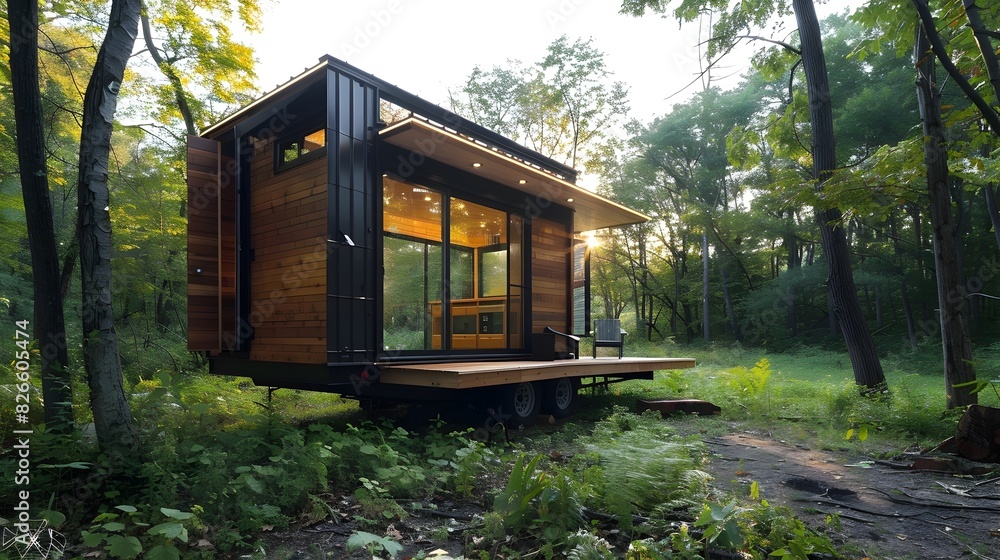 Rustic Modern Wooden Cabin Nestled in Lush Forested Landscape with Glass Walls for Scenic Nature Views