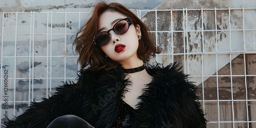 Realistic image of  Korean model photoshoot in y2k fashion