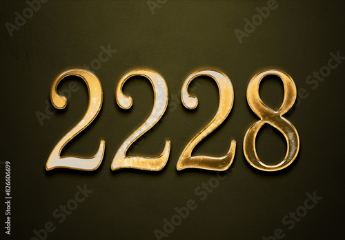 Old gold effect of 2228 number with 3D glossy style Mockup.