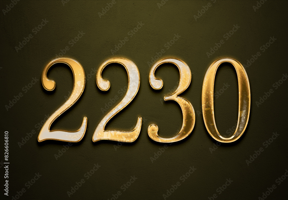 Old gold effect of 2230 number with 3D glossy style Mockup. Old gold effect of 2230 number with 3D glossy style Mockup.