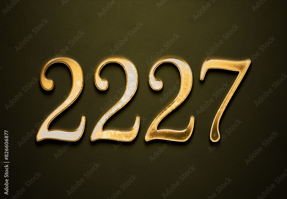 Old gold effect of 2227 number with 3D glossy style Mockup. Old gold effect of 2227 number with 3D glossy style Mockup.