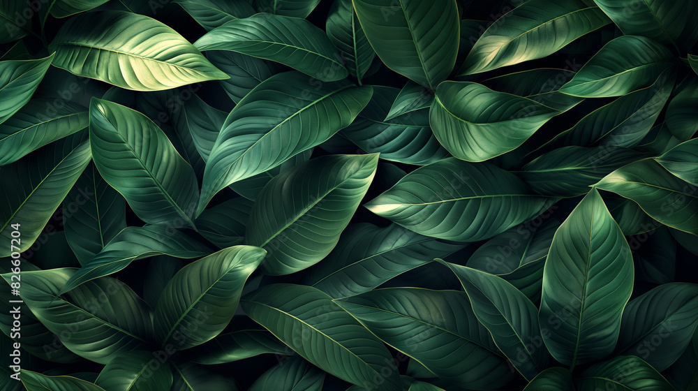 Fototapeta premium A lush green forest with many leaves