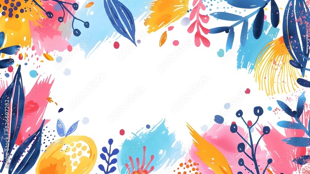 Whimsical Doodle Frame with Colorful Hand Drawn Elements on White Background Fun and Playful Design Concept for Children s Invitations or Whimsical Doodle Frame with Colorful Hand Drawn Elements on White Background Fun and Playful Design Concept for Children s Invitations or